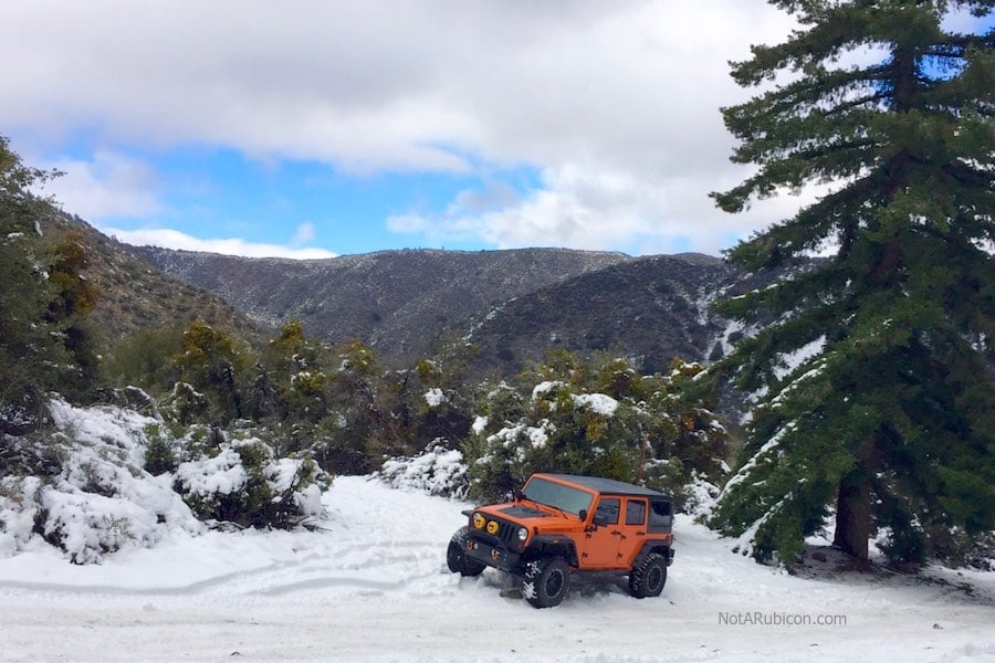 NotARubicon Jeep in the snow at Lytle Creek