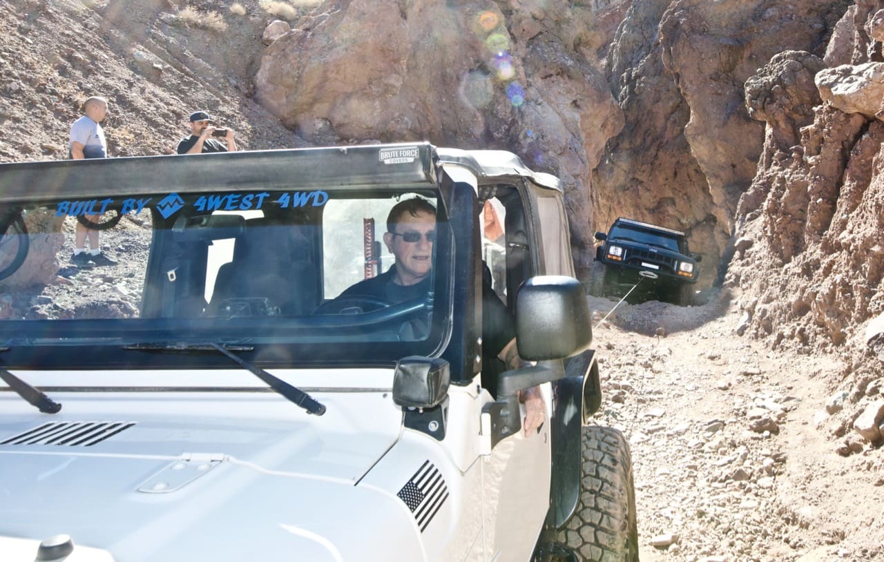 Jeep XJ being winched off the rocks on Doran Scenic Road near Calico Ghost Town in Yermo, CA