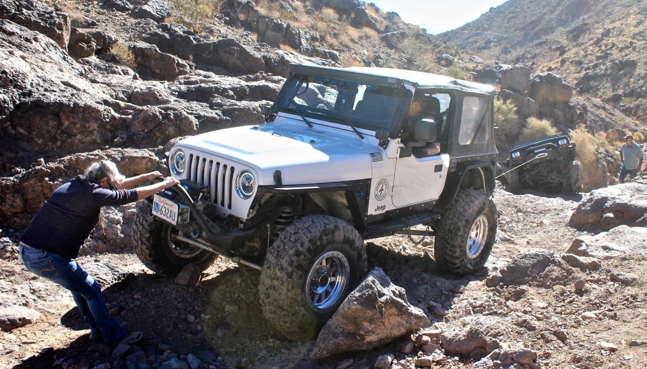 Jeep being winched off the rocks on the Doran 4x4 trail