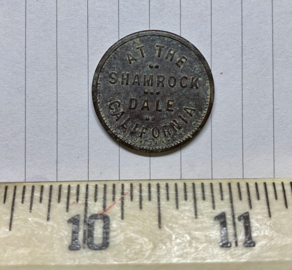 Shamrock Saloon, Dale California token